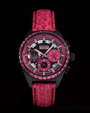 
                  
                    Load image into Gallery viewer, Juliet TW025L-D11 (Black/Pink) with Pink Swarovski (Pink Leather Strap)
                  
                