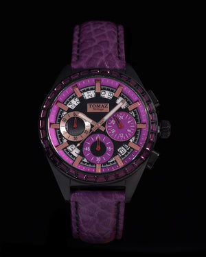 
                  
                    Load image into Gallery viewer, Juliet TW025L-D12 (Black/Purple) with Dark Purple Swarovski Purple Leather Strap)
                  
                