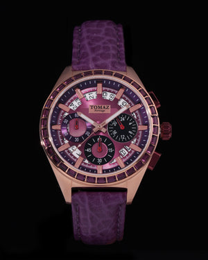 
                  
                    Load image into Gallery viewer, Juliet TW025L-D13 (Rosegold/Purple) with Purple Swarovski (Purple Leather Strap)
                  
                