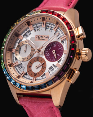 
                  
                    Load image into Gallery viewer, Juliet TW025L-D16 (Rosegold/White) with Rainbow Swarovski (Pink Leather Strap)
                  
                