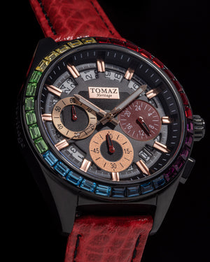 
                  
                    Load image into Gallery viewer, Juliet TW025L-D17 (Black/Red) with Rainbow  Swarovski (Red Leather Strap)
                  
                