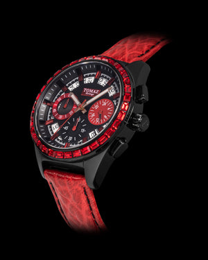 
                  
                    Load image into Gallery viewer, Juliet TW025L-D1 (Black/Red) with Red Swarovski (Red Leather Strap)
                  
                