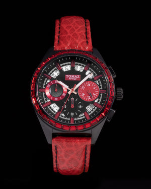 
                  
                    Load image into Gallery viewer, Juliet TW025L-D1 (Black/Red) with Red Swarovski (Red Leather Strap)
                  
                