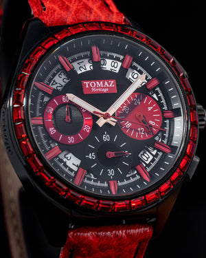 
                  
                    Load image into Gallery viewer, Juliet TW025L-D1 (Black/Red) with Red Swarovski (Red Leather Strap)
                  
                