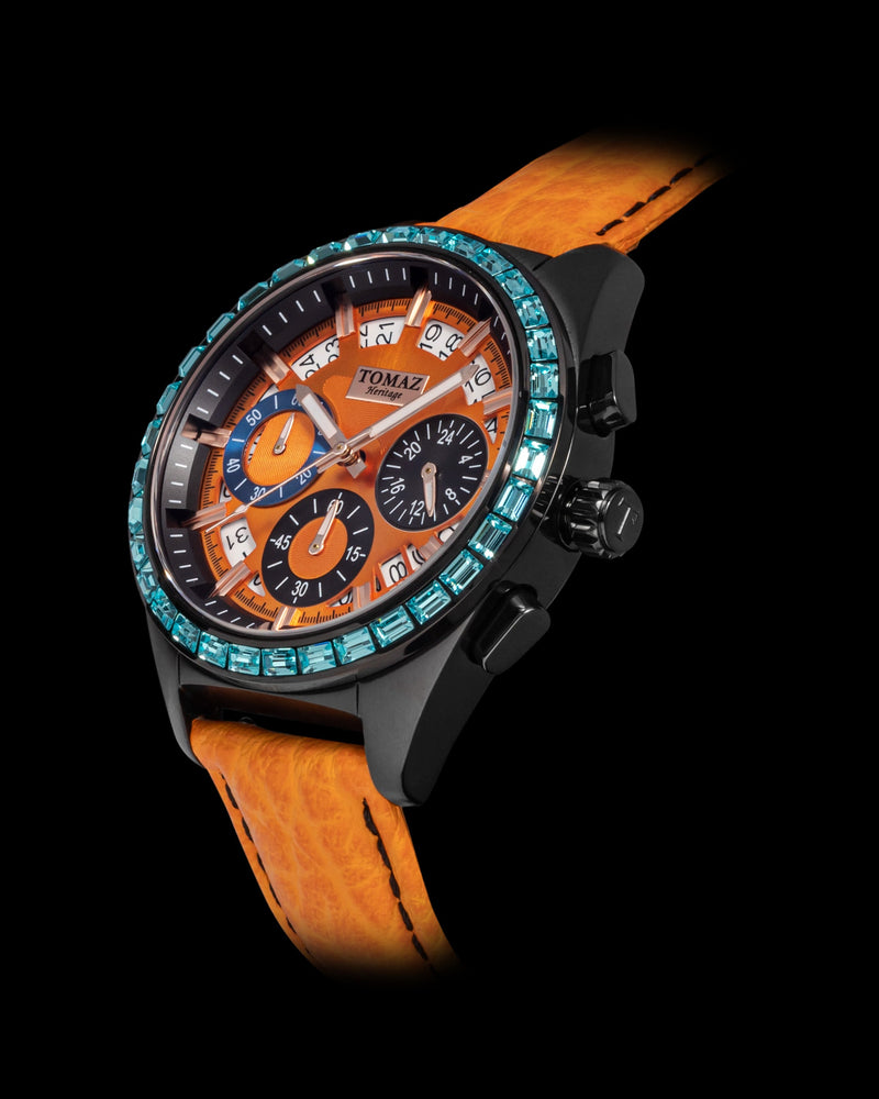 
                  
                    Load image into Gallery viewer, Juliet TW025L-D2 (Black/Orange) with Blue Swarovski (Orange Leather Strap)
                  
                