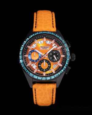 
                  
                    Load image into Gallery viewer, Juliet TW025L-D2 (Black/Orange) with Blue Swarovski (Orange Leather Strap)
                  
                