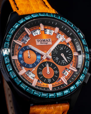 
                  
                    Load image into Gallery viewer, Juliet TW025L-D2 (Black/Orange) with Blue Swarovski (Orange Leather Strap)
                  
                