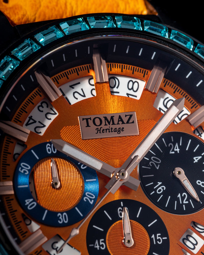 
                  
                    Load image into Gallery viewer, Juliet TW025L-D2 (Black/Orange) with Blue Swarovski (Orange Leather Strap)
                  
                