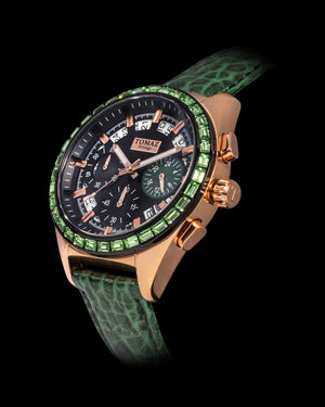 
                  
                    Load image into Gallery viewer, Juliet TW025L-D3 (Rosegold/Black) with Green Swarovski (Green Leather Strap)
                  
                