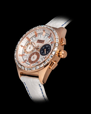 
                  
                    Load image into Gallery viewer, Juliet TW025L-D4 (Rosegold/White) with White Swarovski (White Leather Strap)
                  
                