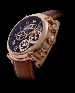 
                  
                    Load image into Gallery viewer, Xavier TW026-D3A (Rosegold/Blue) Brown Leather Strap
                  
                