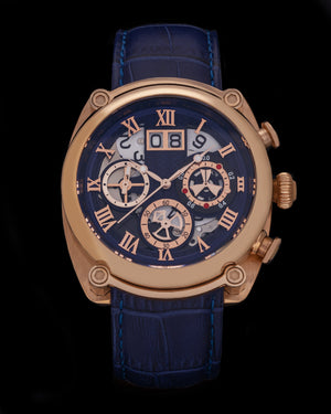 
                  
                    Load image into Gallery viewer, Xavier TW026-D4 (Rosegold/Blue) Navy Leather Strap
                  
                