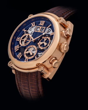 
                  
                    Load image into Gallery viewer, Xavier TW026-D3 (Rosegold/Blue) Coffee Armadillo Leather Strap
                  
                