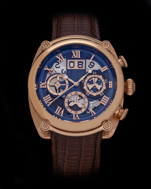 
                  
                    Load image into Gallery viewer, Xavier TW026-D3 (Rosegold/Blue) Coffee Armadillo Leather Strap
                  
                