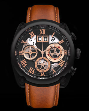 
                  
                    Load image into Gallery viewer, Xavier TW026-D6B (Black) Brown Leather Strap
                  
                