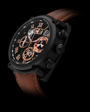 
                  
                    Load image into Gallery viewer, Xavier TW026-D6B (Black) Brown Leather Strap
                  
                