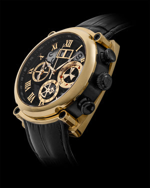 
                  
                    Load image into Gallery viewer, Xavier TW026-D7A (Gold/Black) Black Leather Strap
                  
                