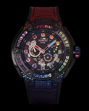 
                  
                    Load image into Gallery viewer, Royale XL TW027S-D12 (Black) with Swarovski (Red Blue Leather with Rubber Strap)
                  
                