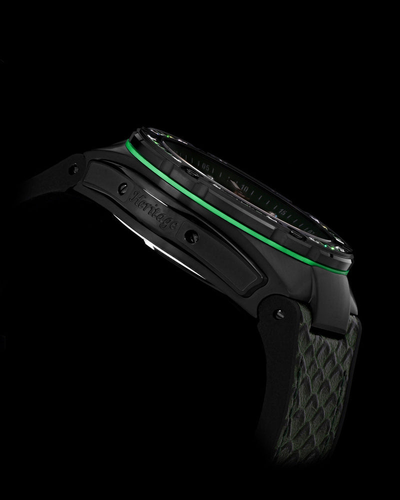 
                  
                    Load image into Gallery viewer, Royale XL TW027S-D18 (Black/Green) with Swarovski (Green Salmon Leather with Rubber Strap)
                  
                