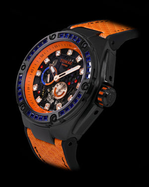 
                  
                    Load image into Gallery viewer, Royale XL TW027S-D19 (Black/Orange) with Swarovski (Orange Leather with Rubber Strap)
                  
                