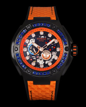 
                  
                    Load image into Gallery viewer, Royale XL TW027S-D19 (Black/Orange) with Swarovski (Orange Leather with Rubber Strap)
                  
                