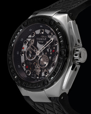 
                  
                    Load image into Gallery viewer, Royale XL TW027S-D24 (Silver/Black) with Swarovski (Black Leather with Rubber Strap)
                  
                