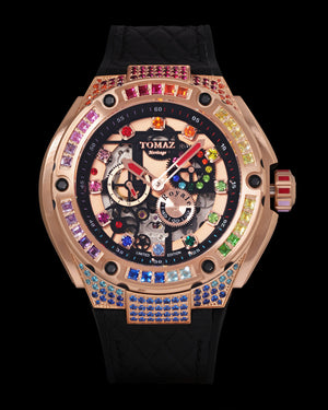 
                  
                    Load image into Gallery viewer, Royale XL TW027S-D2 (Rosegold) with Swarovski (Black Leather with Rubber Strap)
                  
                