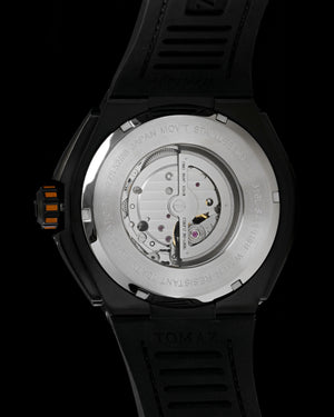 
                  
                    Load image into Gallery viewer, Royale XL TW027S-D4 (Black/Orange) with Swarovski (Orange Salmon Leather with Rubber Strap)
                  
                