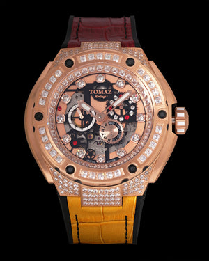 
                  
                    Load image into Gallery viewer, Royale XL TW027S-D6 (Rosegold) with Swarovski (Red Yellow Bamboo Leather with Rubber Strap)
                  
                