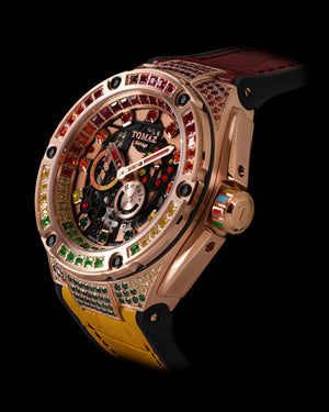 
                  
                    Load image into Gallery viewer, Royale XL TW027S-D7 (Rosegold) with Swarovski (Red Yellow Bamboo Leather  with Rubber Strap)
                  
                