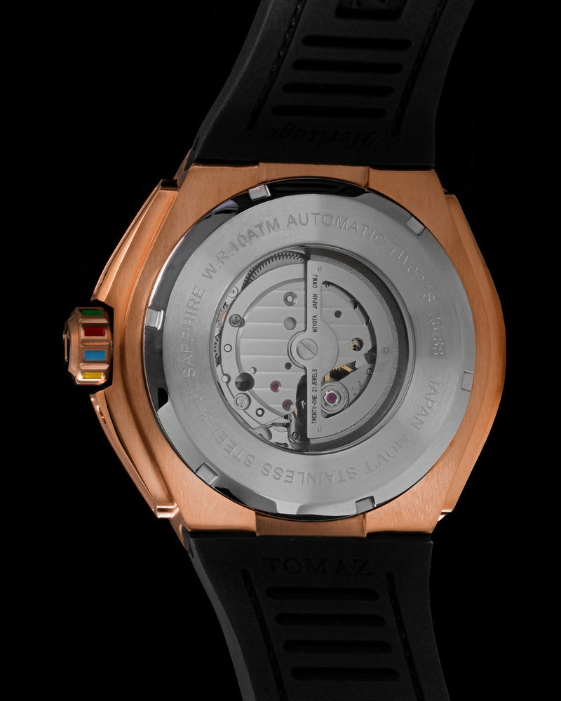 
                  
                    Load image into Gallery viewer, Royale XL TW027S-D7 (Rosegold) with Swarovski (Red Yellow Bamboo Leather  with Rubber Strap)
                  
                