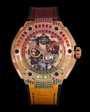 
                  
                    Load image into Gallery viewer, Royale XL TW027S-D7 (Rosegold) with Swarovski (Red Yellow Bamboo Leather  with Rubber Strap)
                  
                