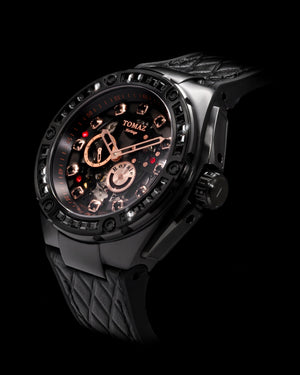 
                  
                    Load image into Gallery viewer, Royale XL TW027S-D21 (Black/Rosegold) with Swarovski (Black Leather with Rubber Strap)
                  
                