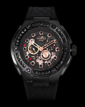 
                  
                    Load image into Gallery viewer, Royale XL TW027S-D21 (Black/Rosegold) with Swarovski (Black Leather with Rubber Strap)
                  
                