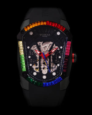 
                  
                    Load image into Gallery viewer, GT Skeleton TW028-D11 (Black) with Rainbow Swarovski (Black Rubber Strap)
                  
                