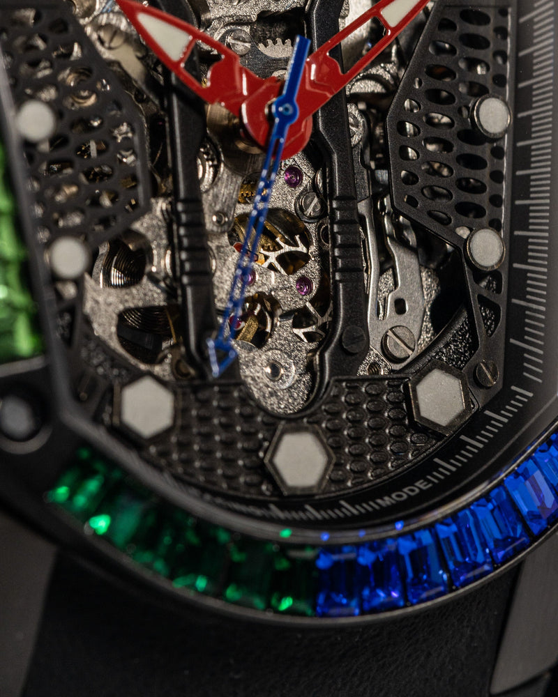 
                  
                    Load image into Gallery viewer, GT Skeleton TW028-D11 (Black) with Rainbow Swarovski (Black Rubber Strap)
                  
                