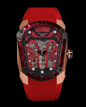 
                  
                    Load image into Gallery viewer, GT Skeleton TW028-D13 (Rosegold/Red) with Red Swarovski (Red Rubber Strap)
                  
                