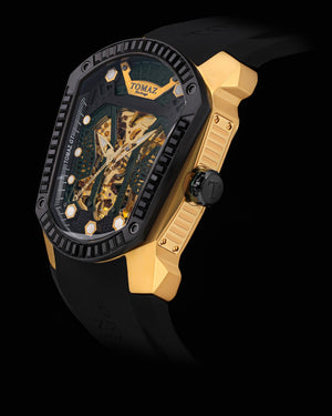 
                  
                    Load image into Gallery viewer, GT Skeleton TW028-D14 (Gold/Black) with Black Swarovski (Black Rubber Strap)
                  
                