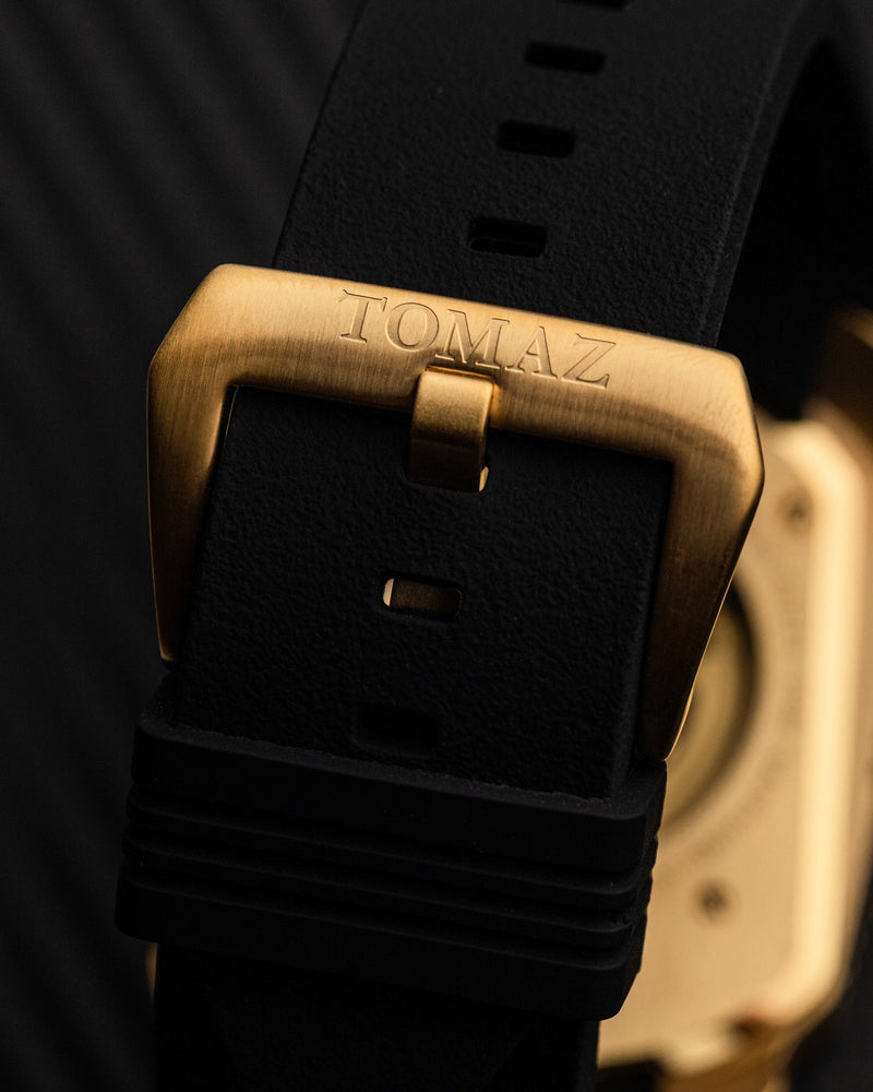 
                  
                    Load image into Gallery viewer, GT Skeleton TW028-D14 (Gold/Black) with Black Swarovski (Black Rubber Strap)
                  
                