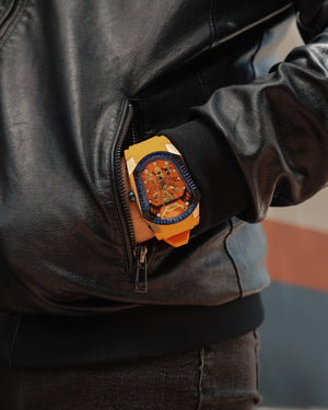 
                  
                    Load image into Gallery viewer, GT Skeleton TW028-D16 (Rosegold/Orange) with Blue Swarovski (Orange Rubber Strap)
                  
                