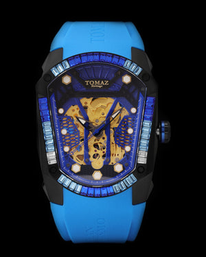 
                  
                    Load image into Gallery viewer, GT Skeleton TW028-D17 (Black/Blue) with Blue Swarovski (Blue Rubber Strap)
                  
                