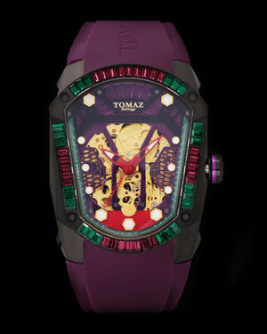 
                  
                    Load image into Gallery viewer, GT Skeleton TW028-D18 (Purple) with Purple Green Swarovski (Purple Rubber Strap)
                  
                