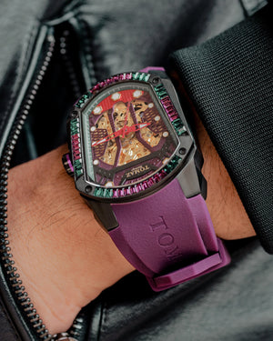 
                  
                    Load image into Gallery viewer, GT Skeleton TW028-D18 (Purple) with Purple Green Swarovski (Purple Rubber Strap)
                  
                