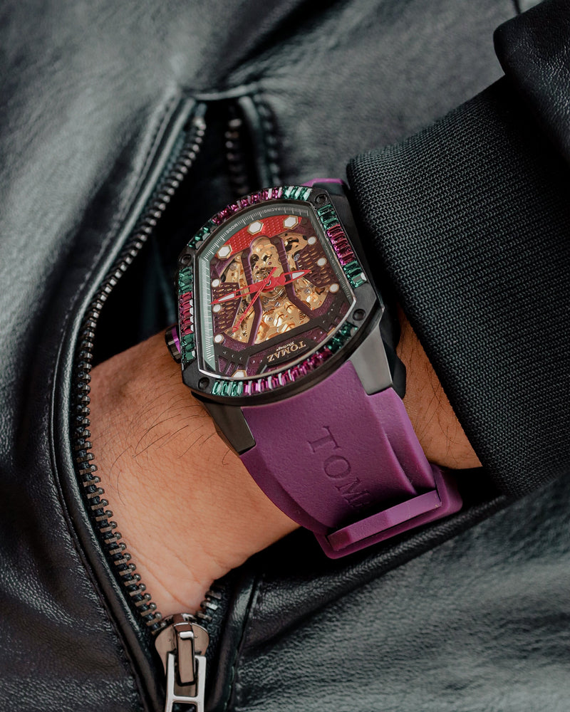 
                  
                    Load image into Gallery viewer, GT Skeleton TW028-D18 (Purple) with Purple Green Swarovski (Purple Rubber Strap)
                  
                