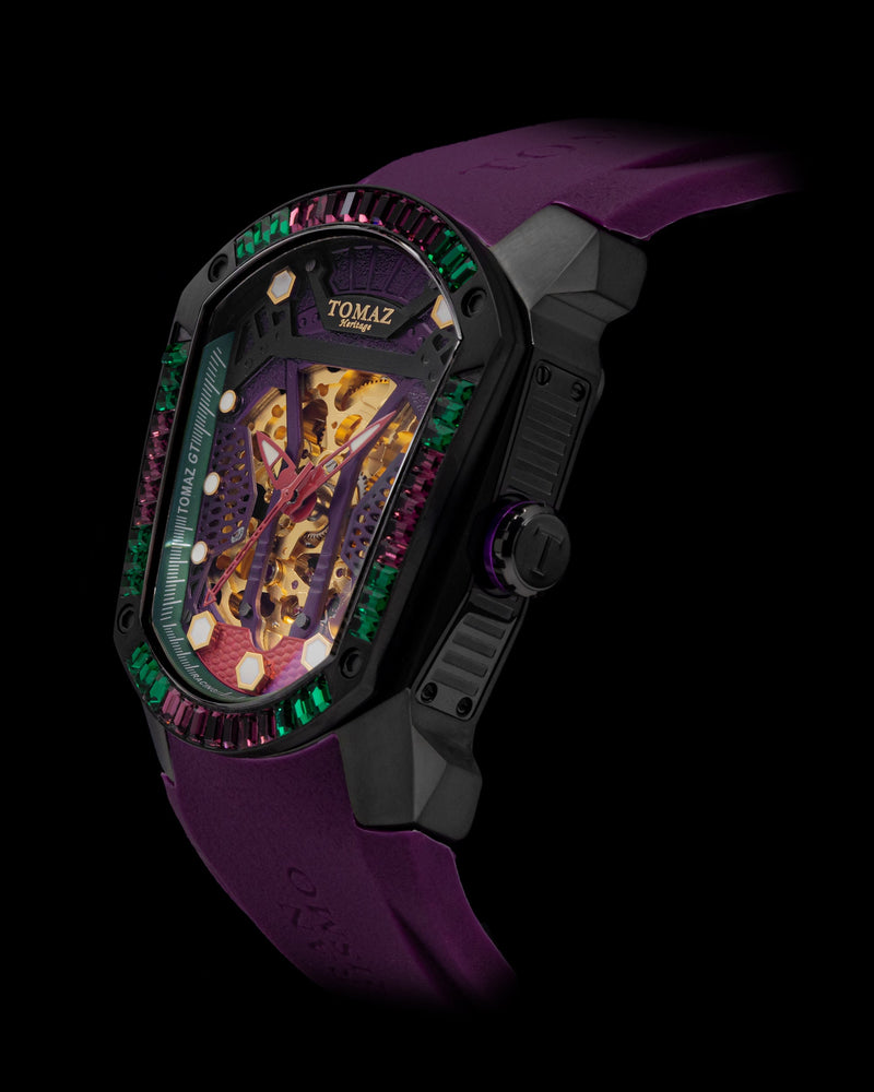 
                  
                    Load image into Gallery viewer, GT Skeleton TW028-D18 (Purple) with Purple Green Swarovski (Purple Rubber Strap)
                  
                