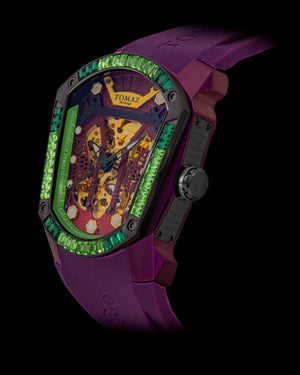 
                  
                    Load image into Gallery viewer, GT Skeleton TW028-D19 (Purple) with Purple Green Swarovski (Purple Rubber Strap)
                  
                