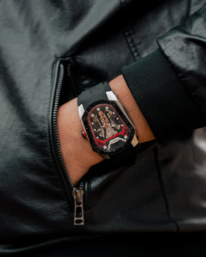 
                  
                    Load image into Gallery viewer, GT Skeleton TW028-D1 (Black/Red) with Black Swarovski (Black Rubber Strap)
                  
                