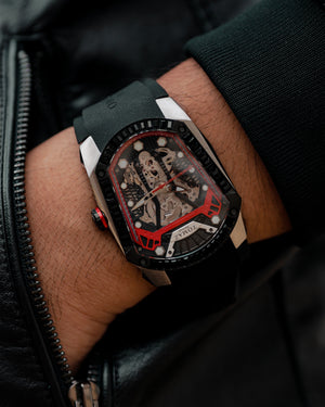 
                  
                    Load image into Gallery viewer, GT Skeleton TW028-D1 (Black/Red) with Black Swarovski (Black Rubber Strap)
                  
                