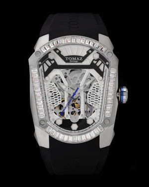 
                  
                    Load image into Gallery viewer, GT Skeleton TW028-D2 (Silver/White) with White Swarovski (Black Rubber Strap)
                  
                