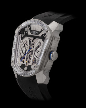 
                  
                    Load image into Gallery viewer, GT Skeleton TW028-D2 (Silver/White) with White Swarovski (Black Rubber Strap)
                  
                